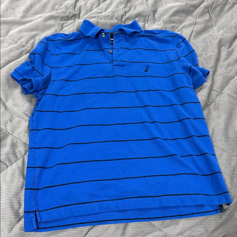 Nautica Men's Polo Shirt in Vibrant Blue with Black Stripes